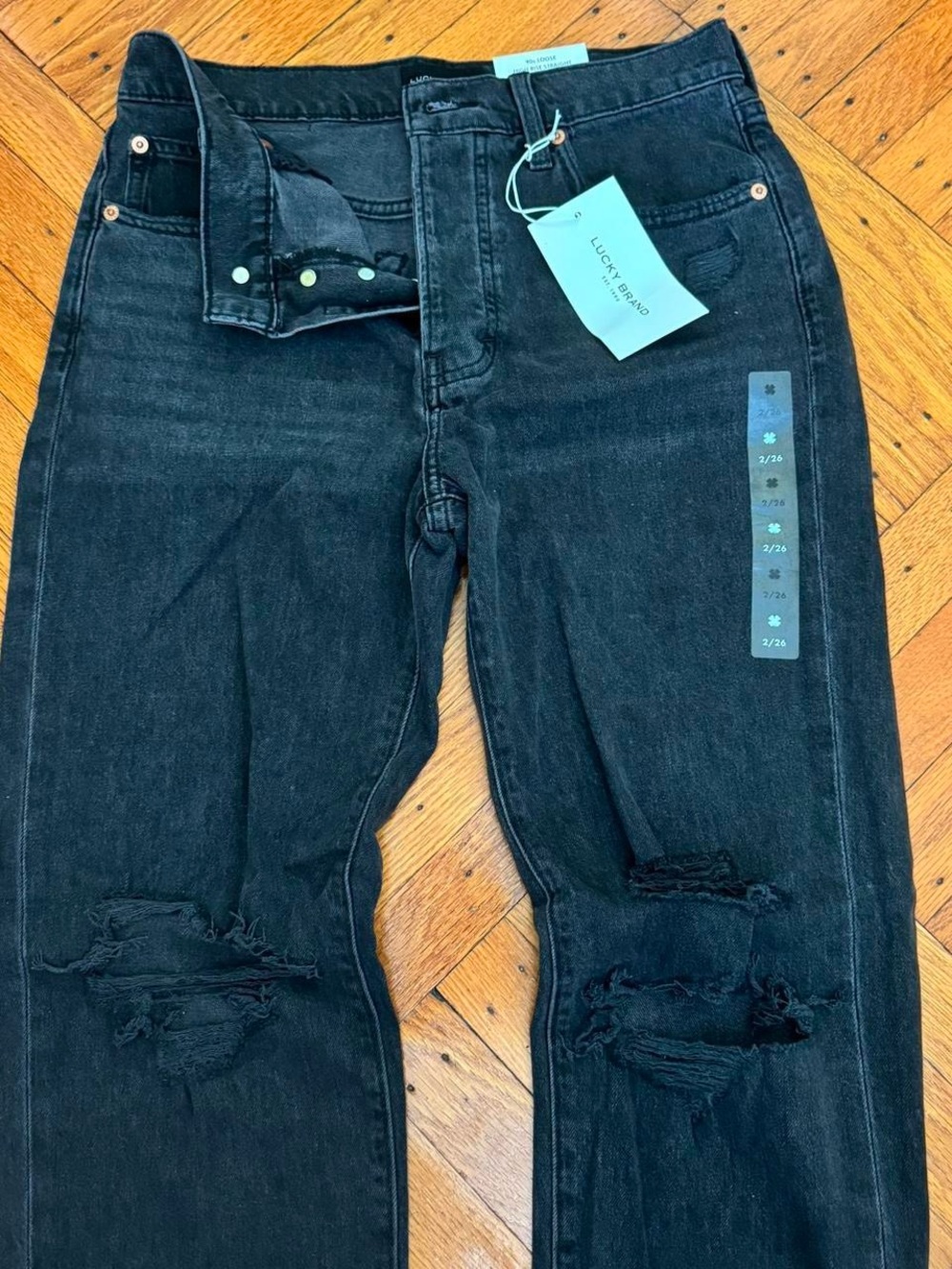BRAND NEW lucky brand 90s loose high rise straight black distressed jeans